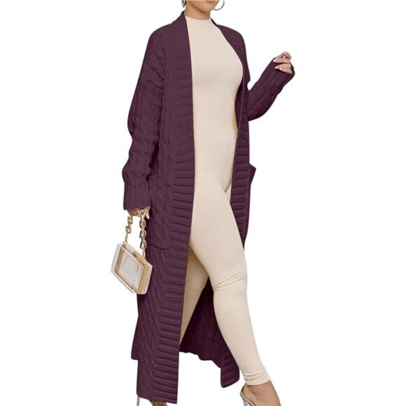 Womens Long Cardigan Sweaters Trendy plum - Picture 3 of 5